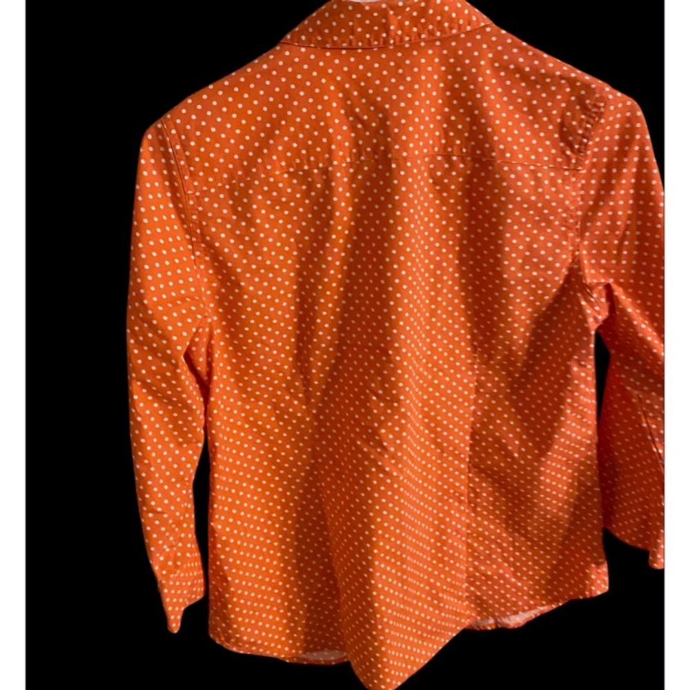 Chico's Orange Polka Dot women’s fitted button-down blouse.  Size‎ 0.  (4-6) - Picture 5 of 11